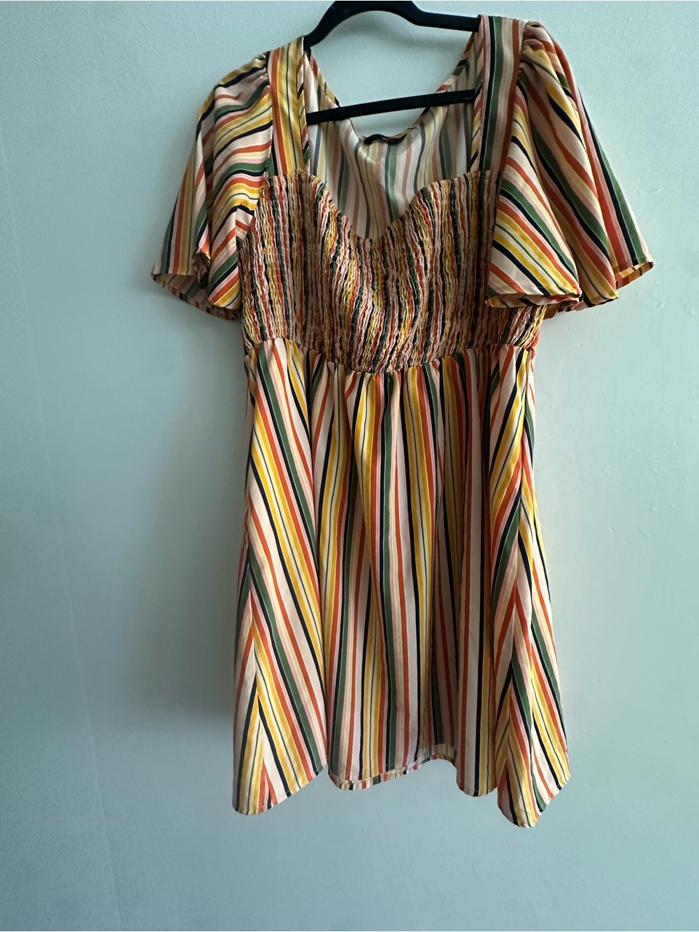SHEIN Striped Midi Dress in Yellow, Green, Orange, Cream